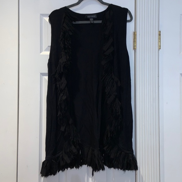 Ladies Black Fringe Sleeveless Cardigan 